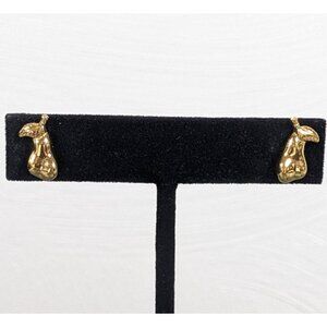 Vintage Avon Gold Tone Pear Fruit Salad Small Pierced Stud Earrings